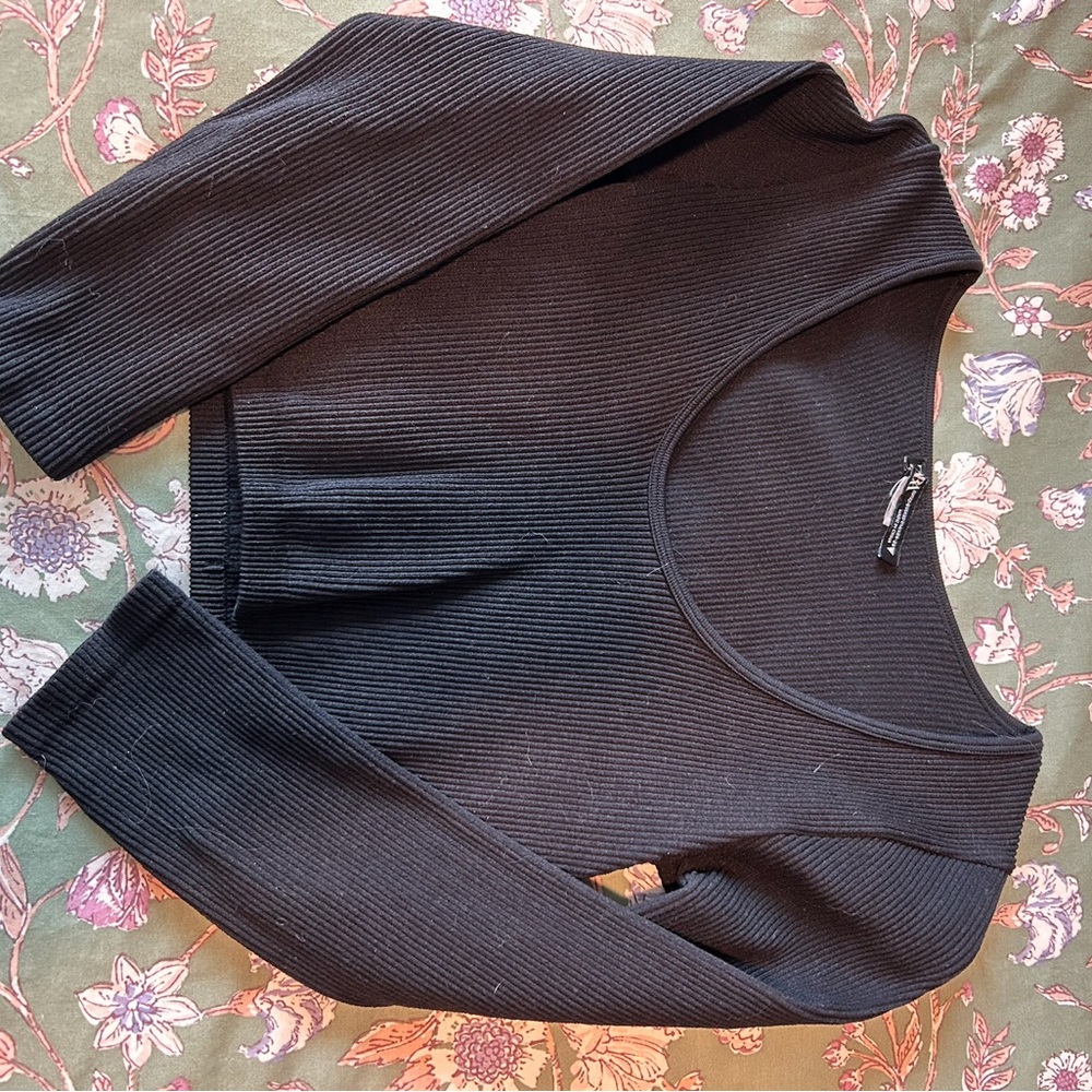 Zara Black Ribbed Knit Top